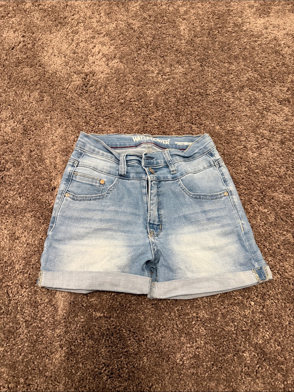 Wallflower Light Blue Rolled Hem Denim Shorts